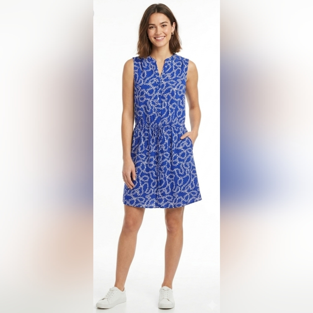 Liz Claiborne Blue & White Chain Link Sleeveless Dress Size 16